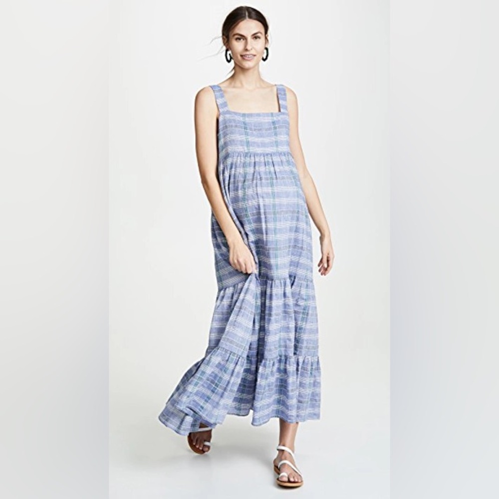 HATCH Maternity - The Jules Dress in Light Blue Plaid Maxi Dress